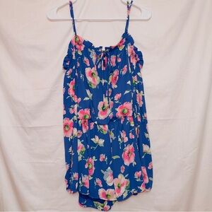 Peach Love Blue Floral Print Cold Shoulder Romper women's size large